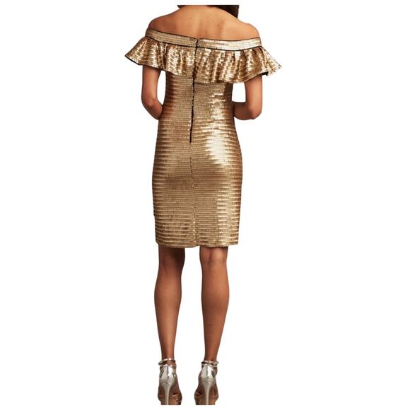 NWT SHO Tadashi Shoji Liquid Gold Sequin Off the Shoulder Mini Dress - Picture 7 of 12